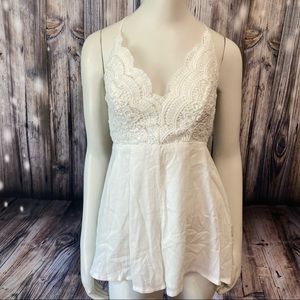 Lulu’s Star Spangled Backless Lace Romper